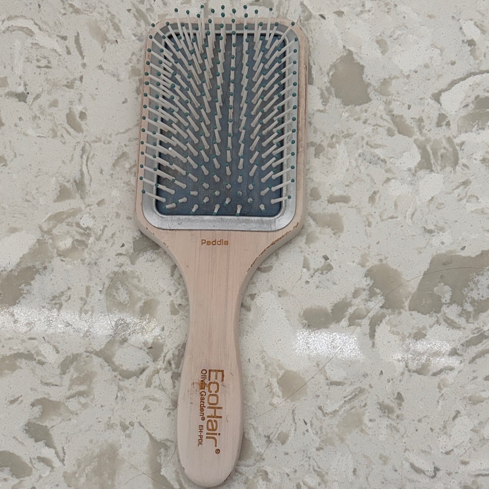 EcoHair Wooden Paddle Hair Brush - Natural Wood, Green-Tip Bristles